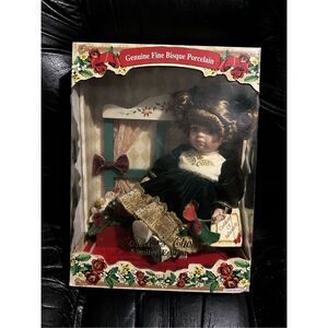 Collectors Choice Genuine Bisque Porcelain With Wood Sitting Table W/ COA New